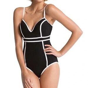 SPANX Black with White-Trim One-Piece Swimsuit